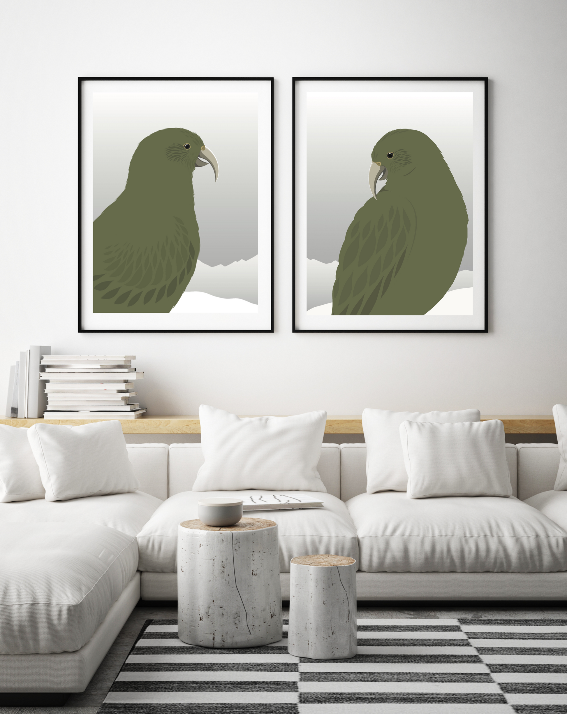 Framed art prints of the Kea bird of New Zealand, by Hansby Design 