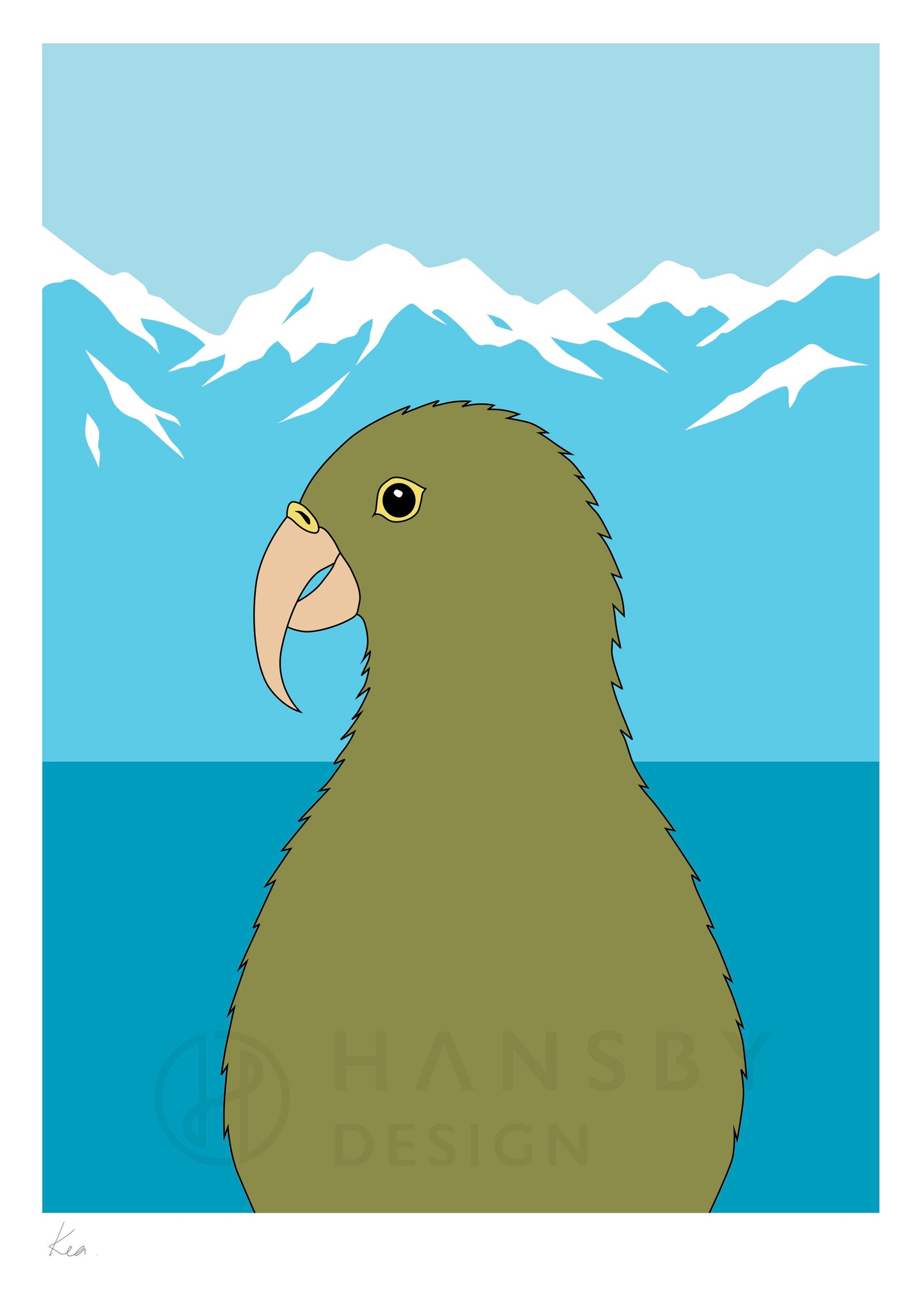 Kea art print by New Zealand artist Hansby Design