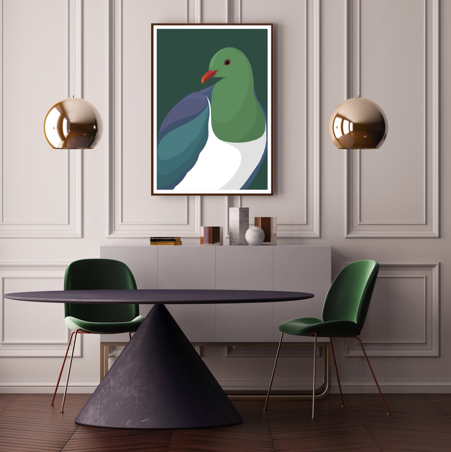 Framed art print of the Kereru bird, New Zealand wood pigeon by Hansby Design