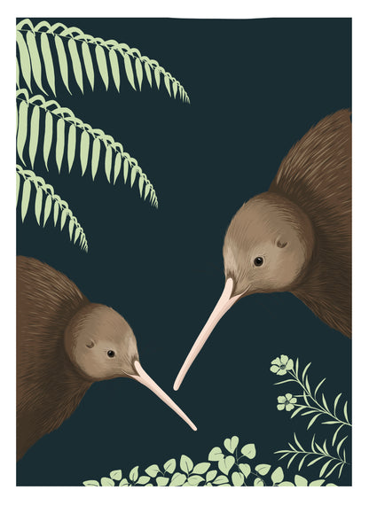 Art print of endangered Kiwi birds by Hansby Design New Zealand