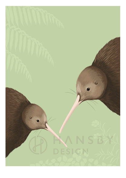 Art print of the New Zealand Kiwi birds, by Hansby Design 