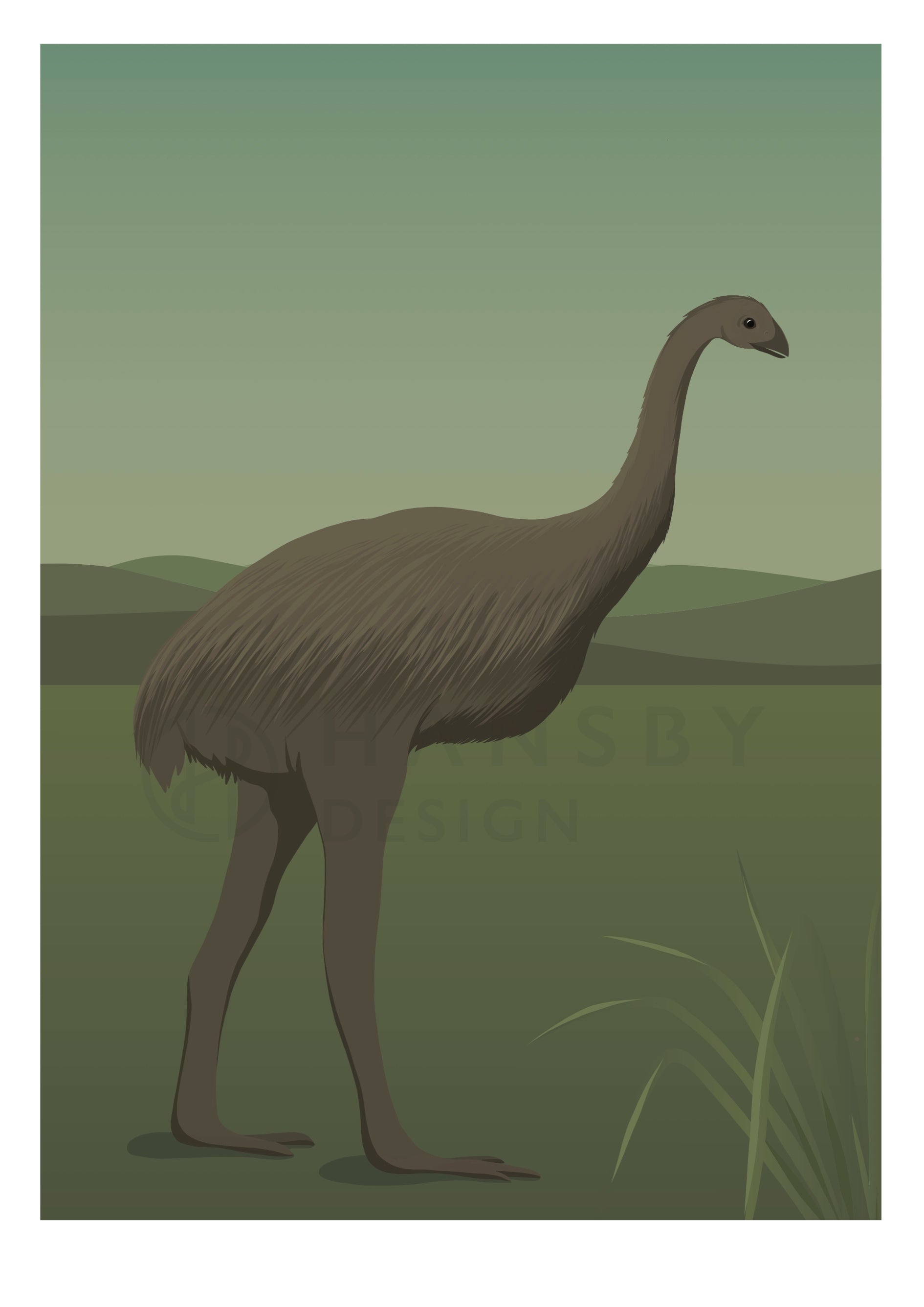 Vintage style Moa bird art print by Hansby Design, New Zealand