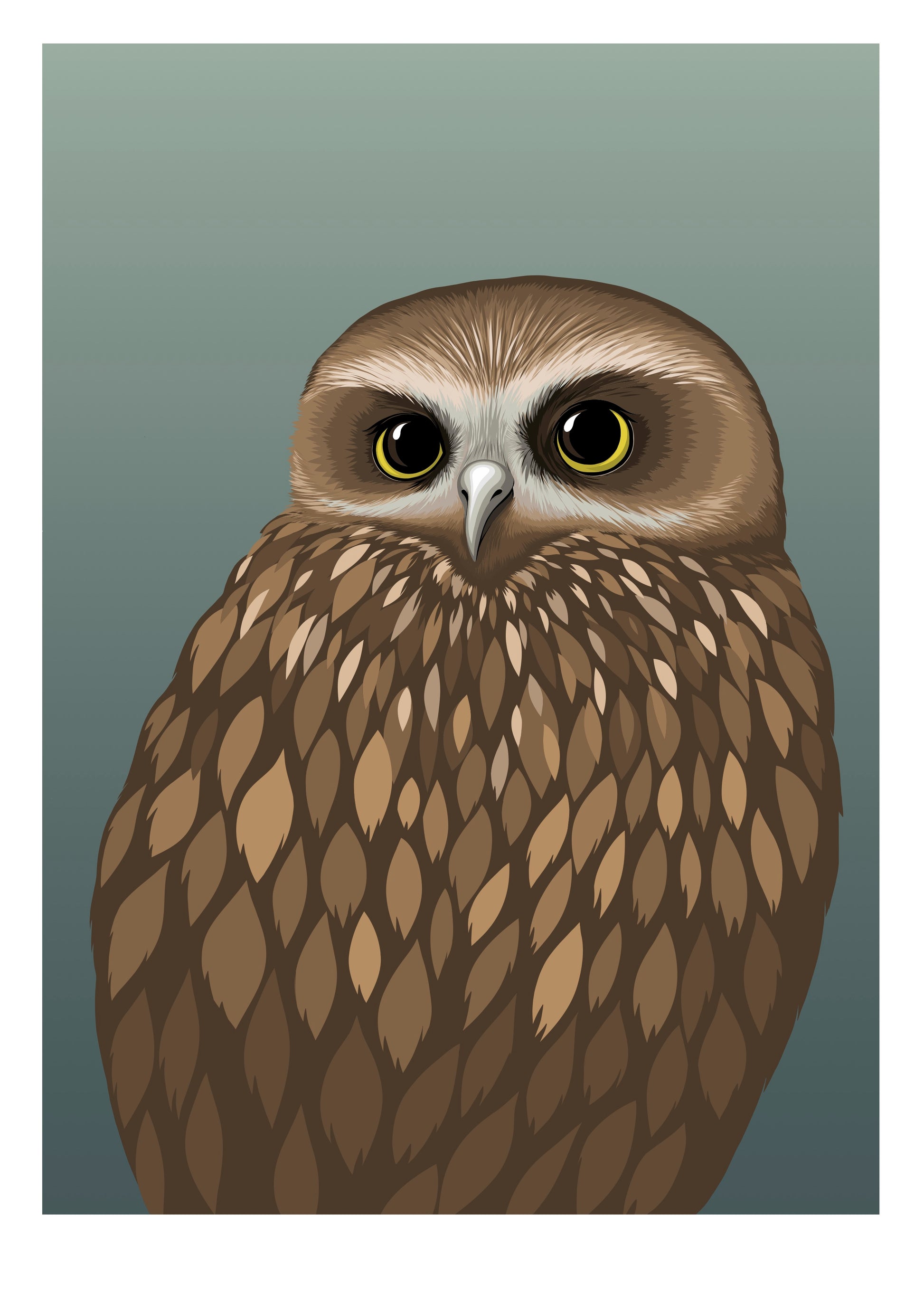 Morepork dusk art print by New Zealand artist Hansby Design