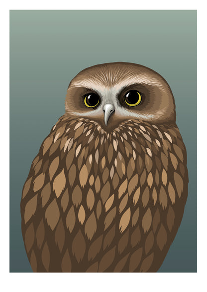 Morepork dusk art print by New Zealand artist Hansby Design