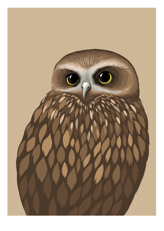 Morepork caramel art print by New Zealand artist Hansby Design
