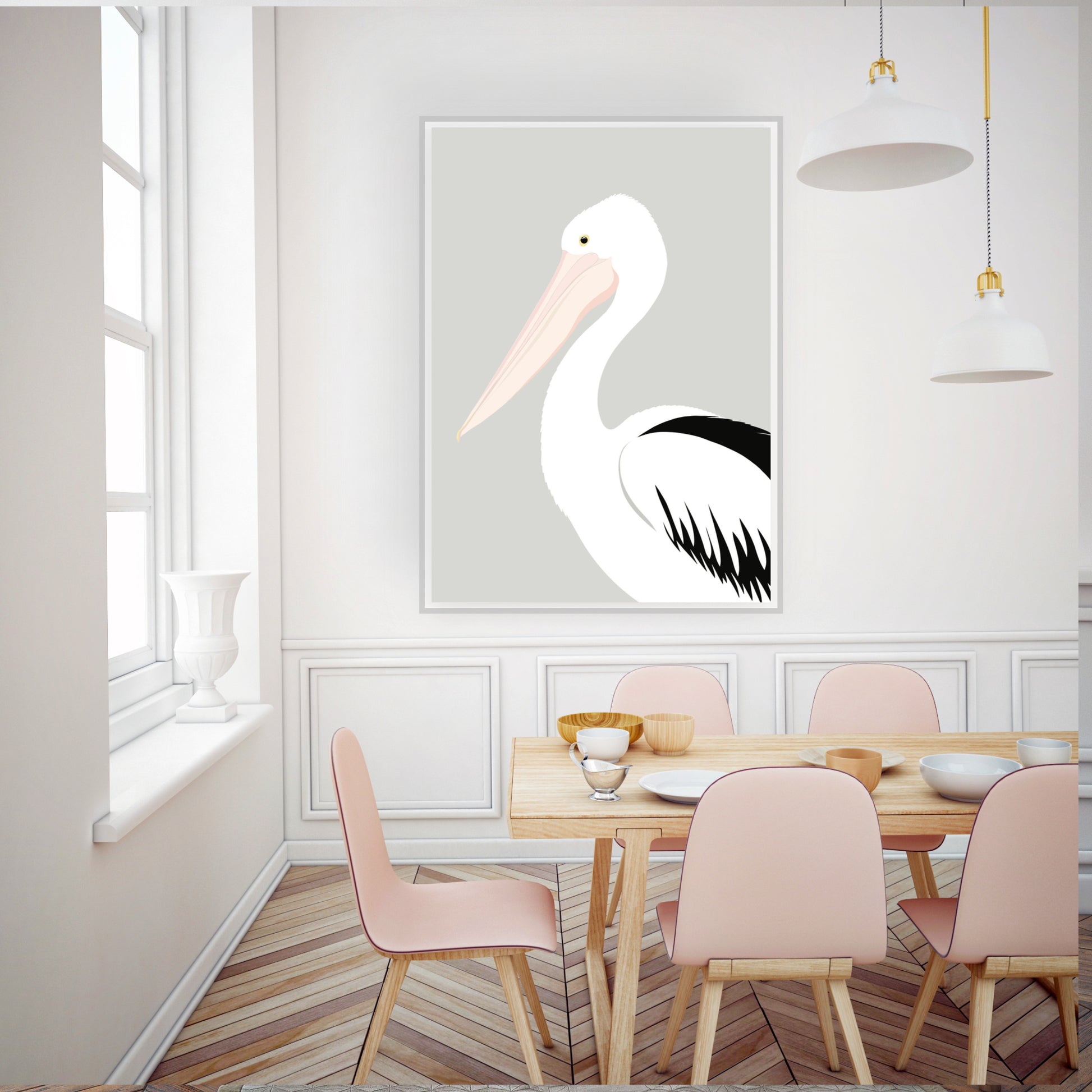 A0 framed art print of the Pelican bird by Hansby Design, New Zealand