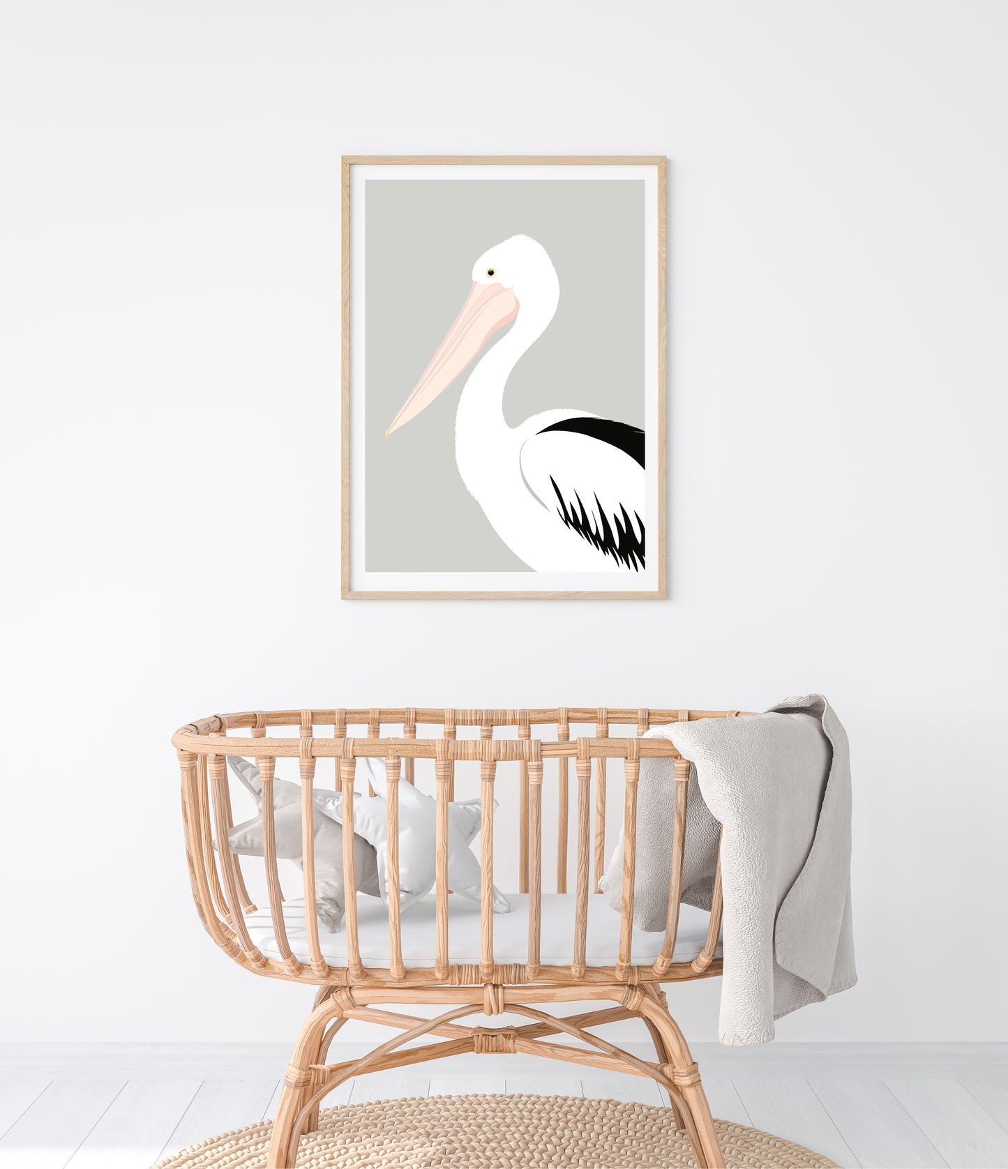 A1 size framed art print of the Australian Pelican in the nursery, by Hansby Design New Zealand