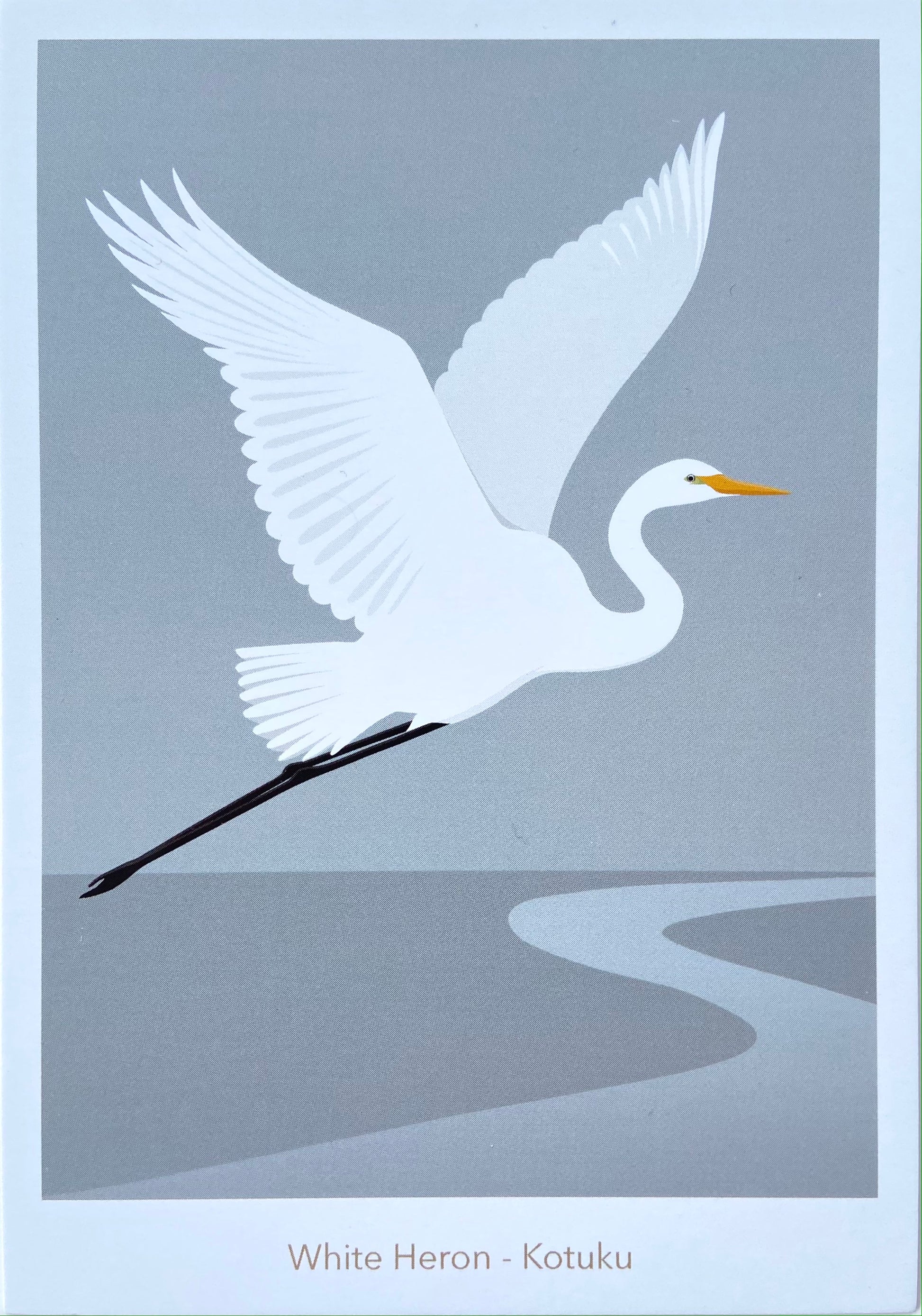 White Heron Postcard art print, by NZ artist Hansby Design