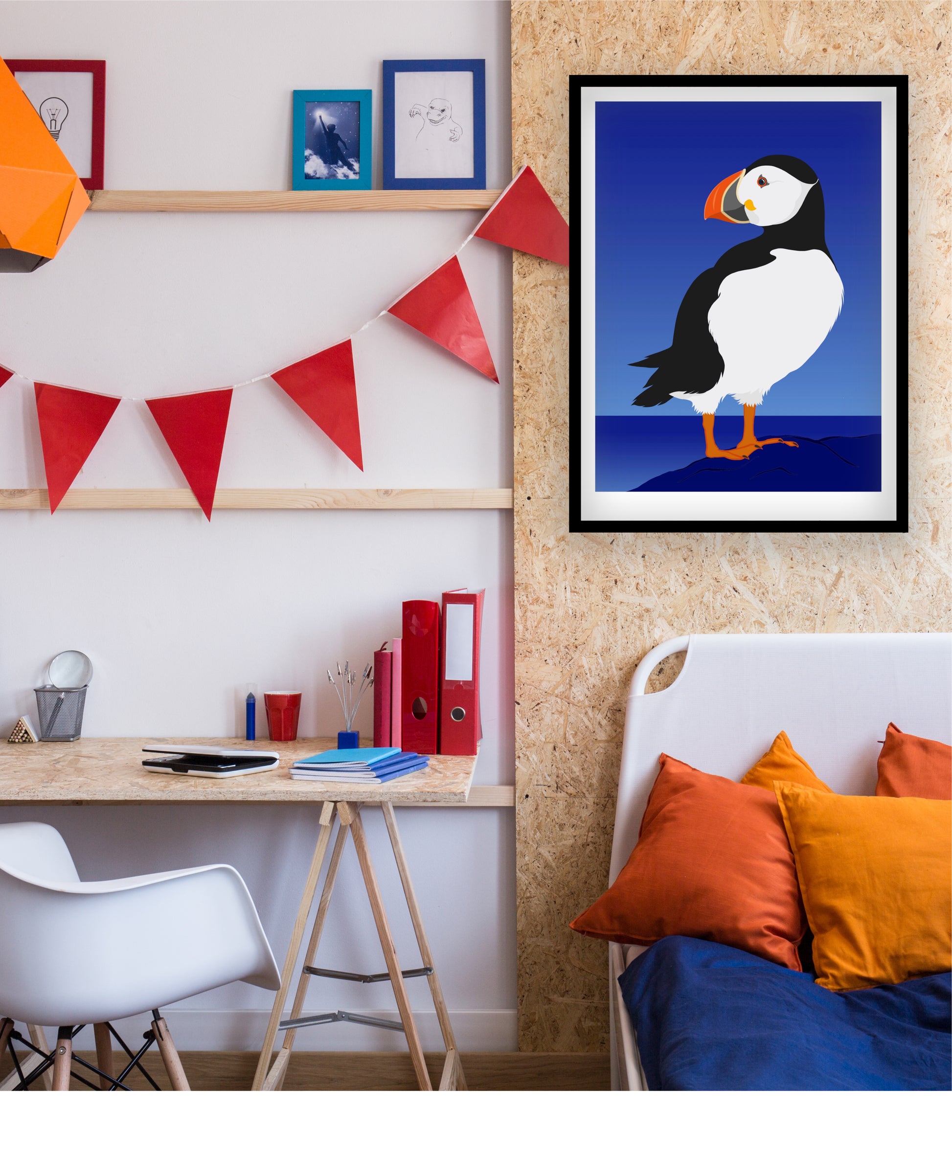 Framed art print of the Puffin bird, by Hansby Design New Zealand