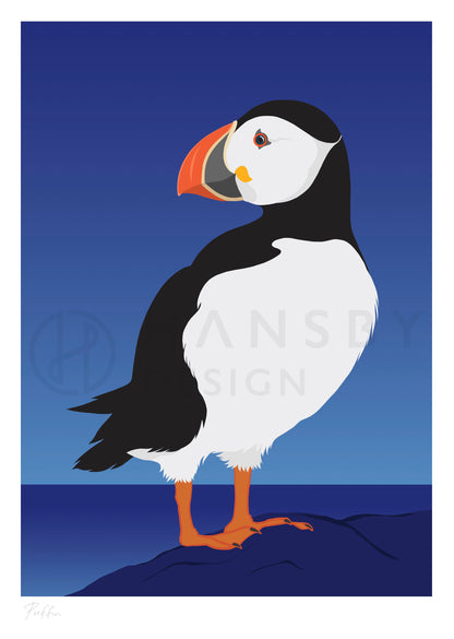 Art print of the the Puffin bird, by Hansby Design, New Zealand 