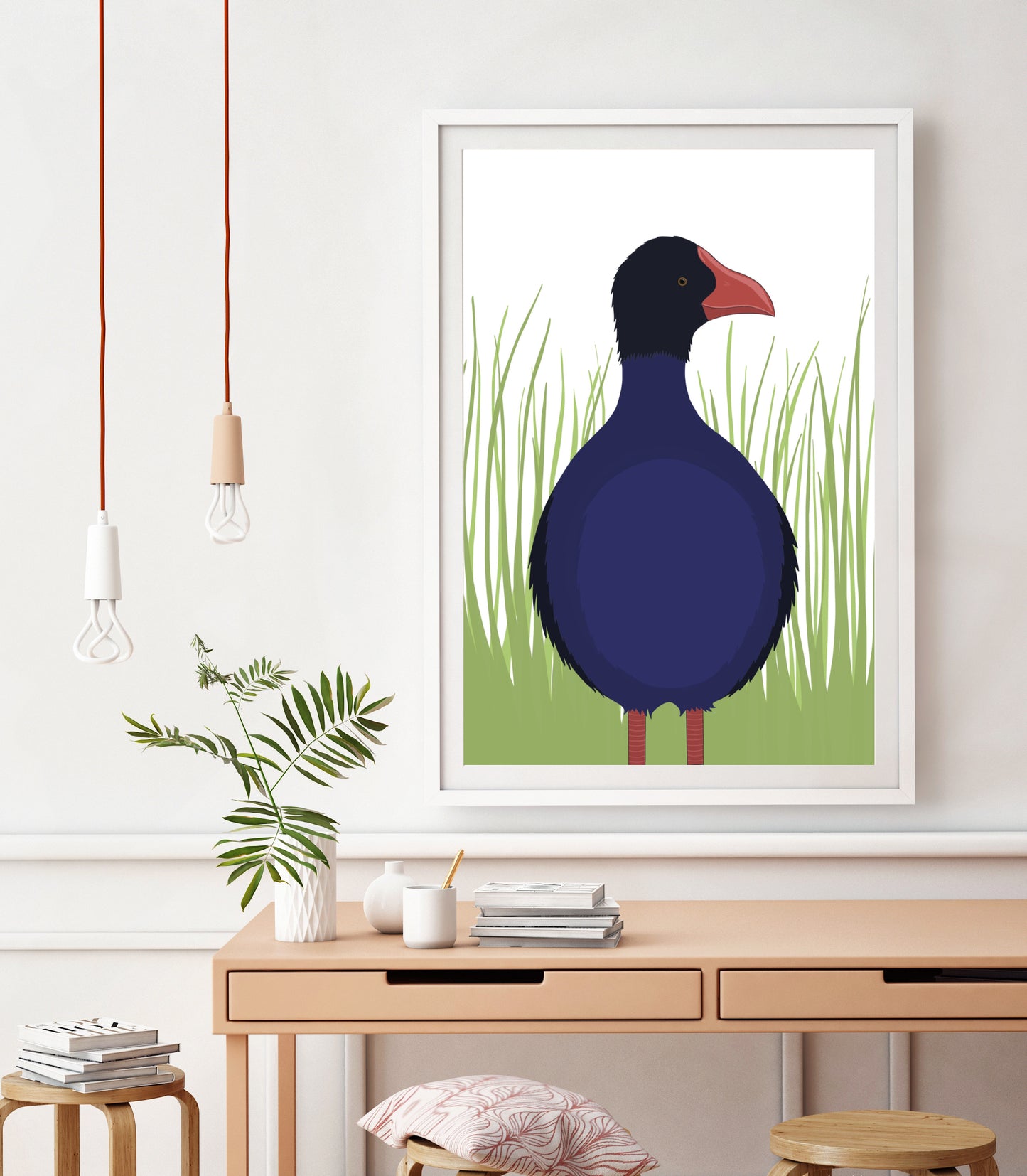 Framed art print of the Pukeko, Swamphen by Hansby Design, New Zealand