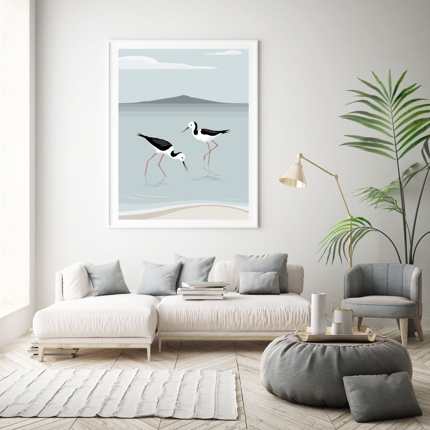 Lifestyle image of the Rangitoto Stilts art print, by NZ artist Hansby Design