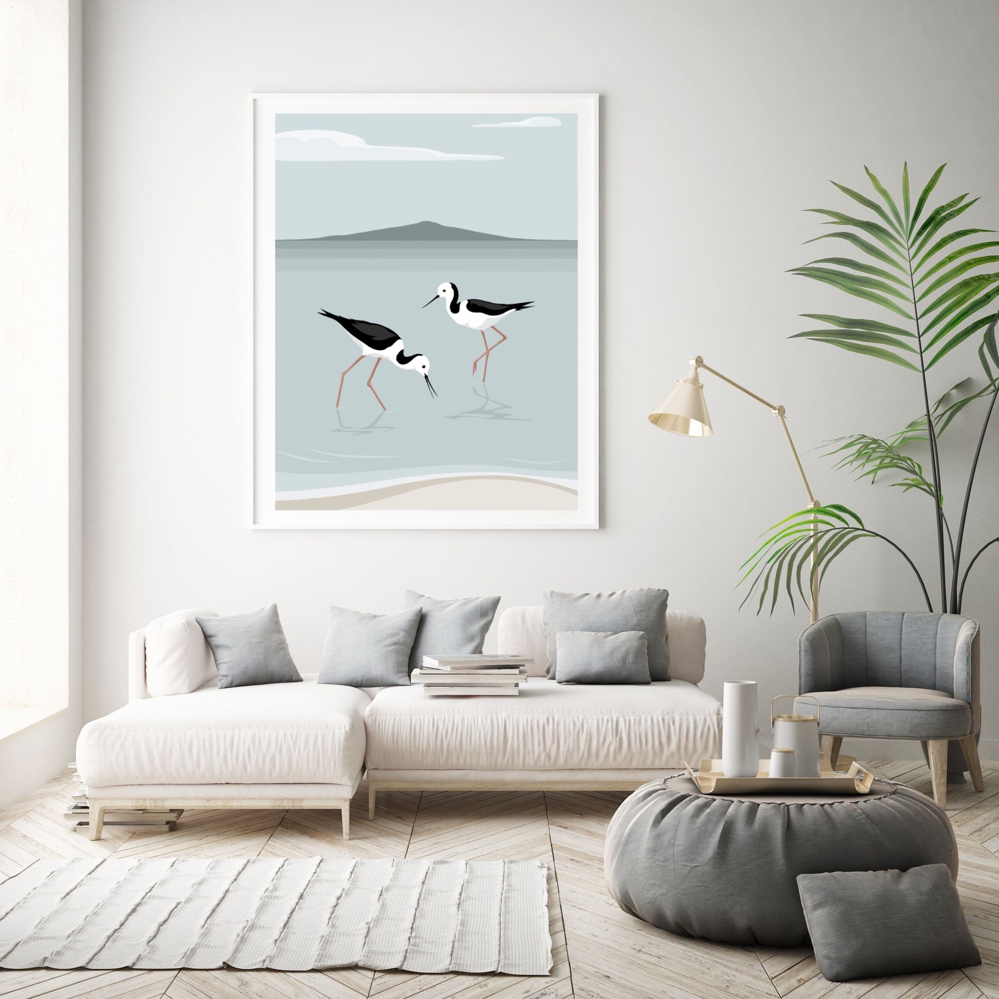 Lifestyle image of the Rangitoto Stilts art print, by NZ artist Hansby Design