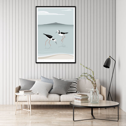 Lifestyle image of the Rangitoto Stilts art print, by NZ artist Hansby Design