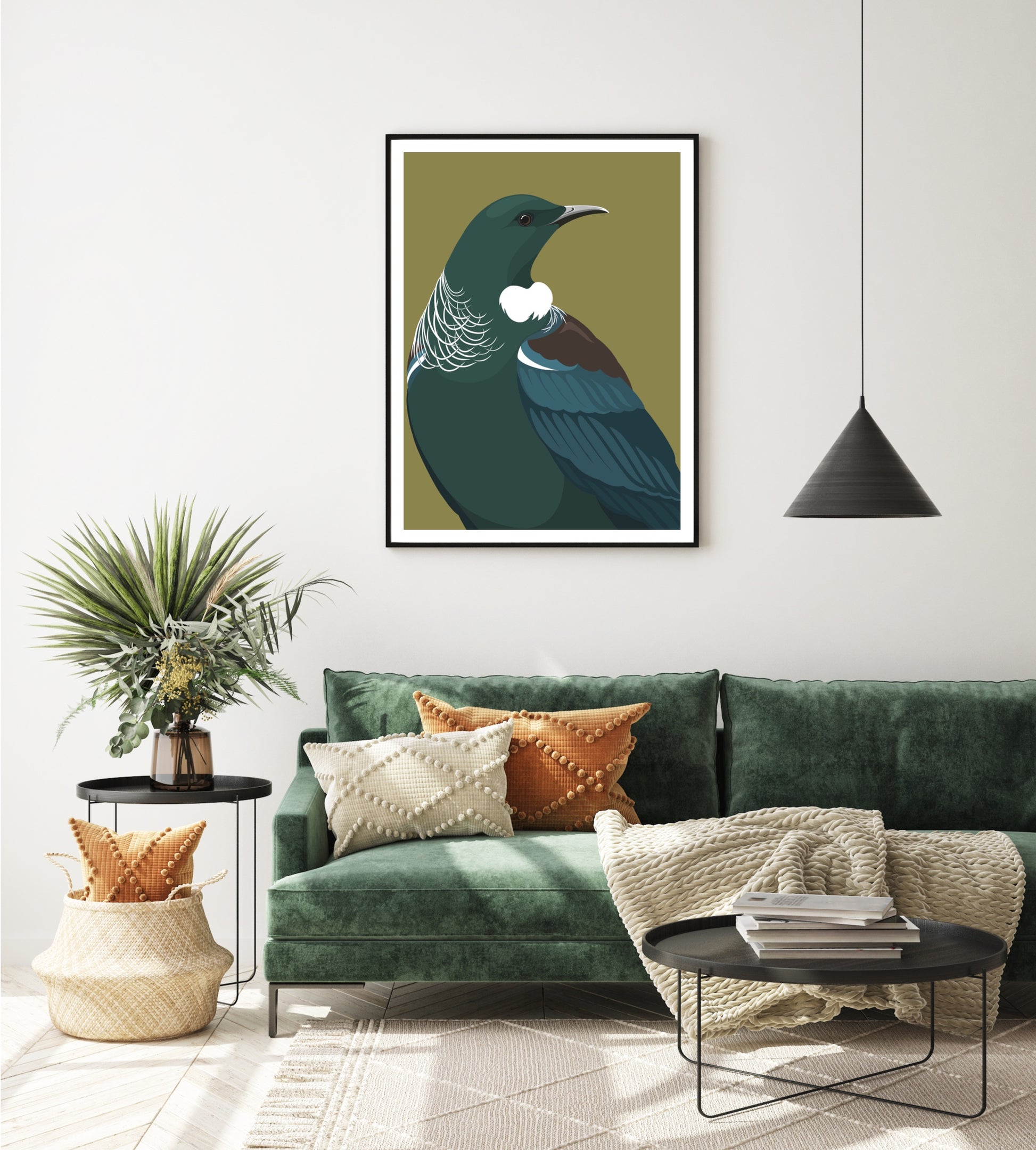 Framed art print of the Tui bird in A1 size, by Hansby Design New Zealand