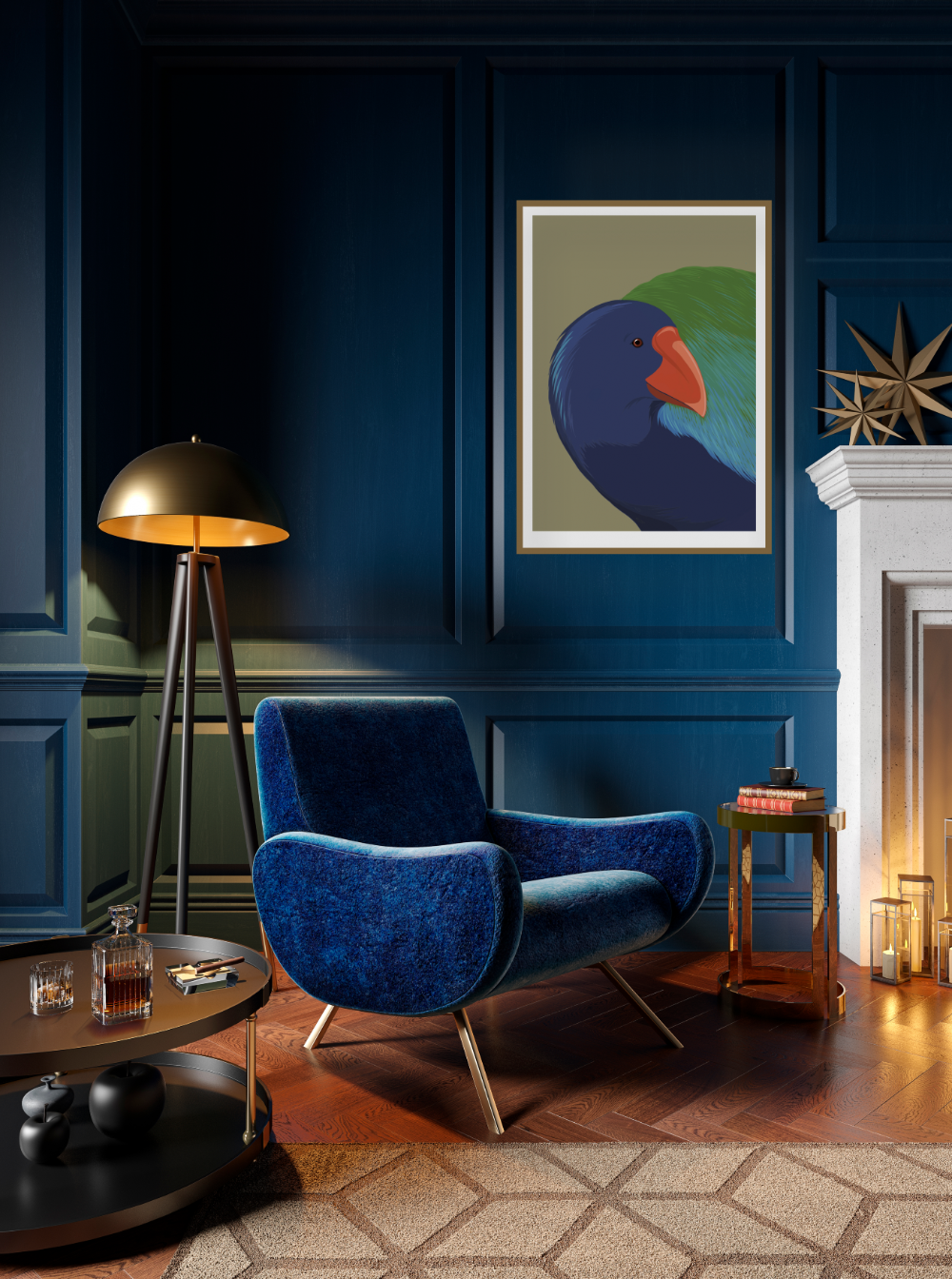 Framed Takahe bird art print, by Hansby Design, New Zealand