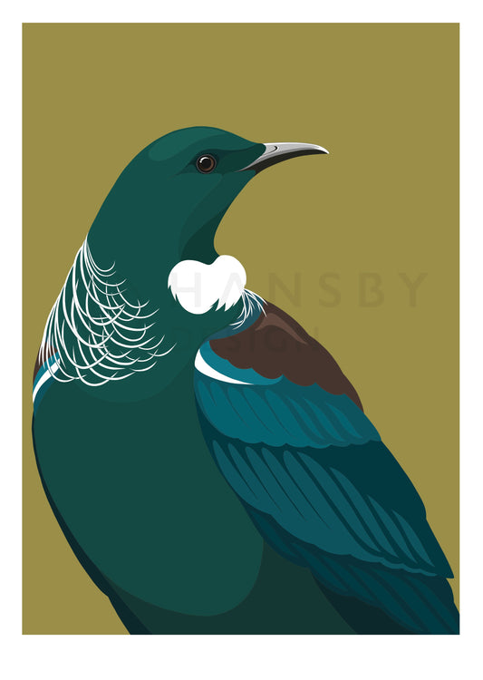 Tui art print, endemic bird of New Zealand, by artist Hansby Design