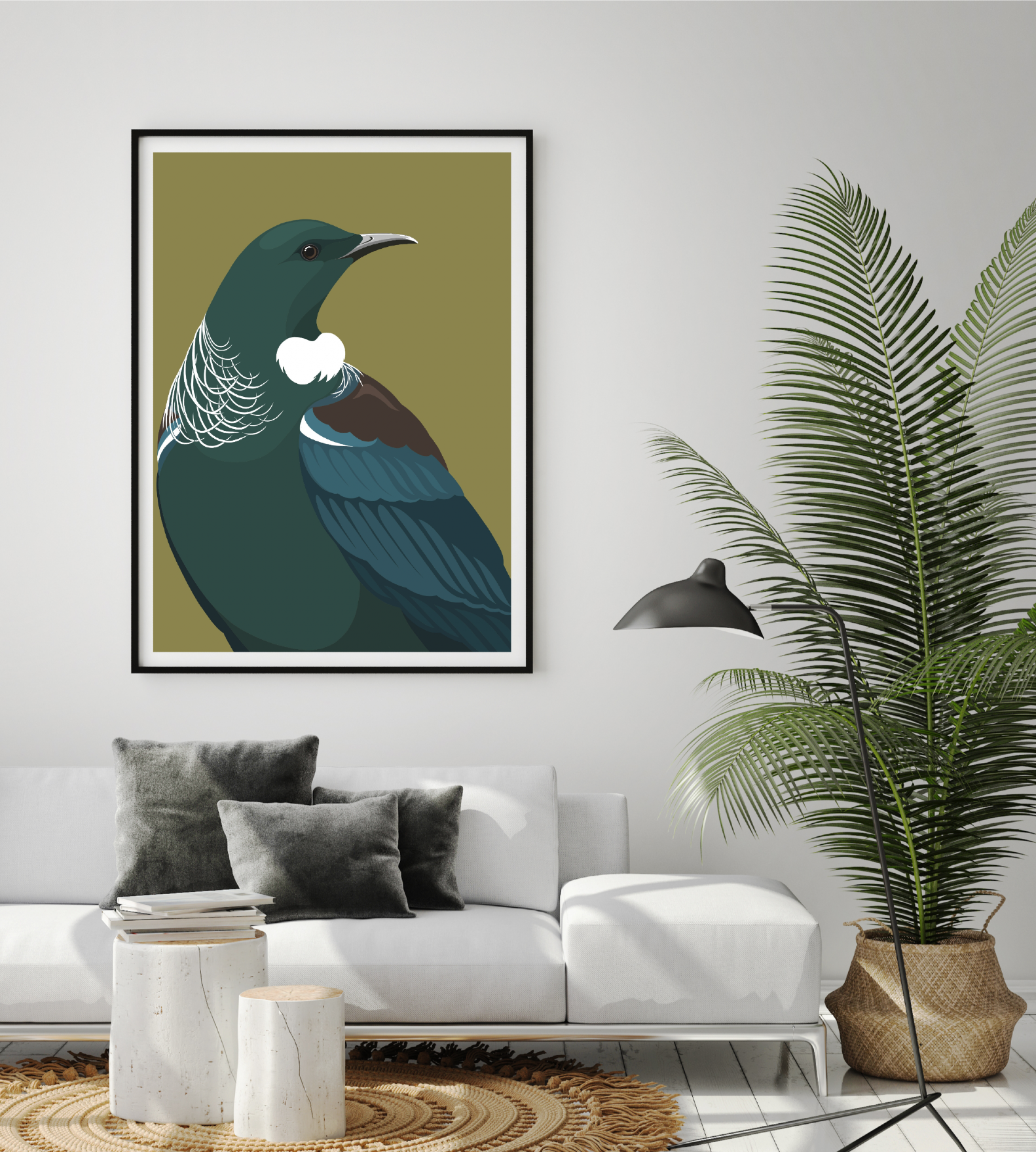 Framed Tui art print, by Hansby Design New Zealand artist