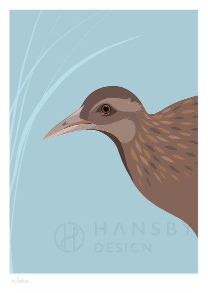 Art print of the endemic Weka bird of New Zealand, by Hansby Design 