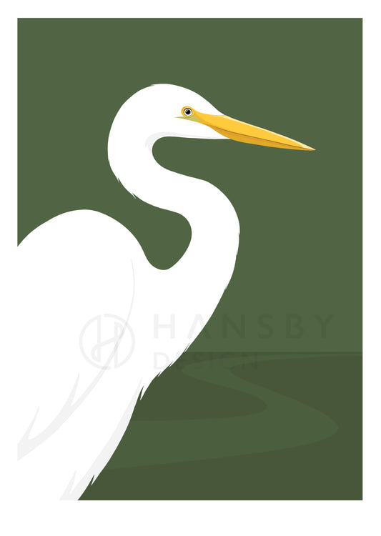 White Heron, Kotuku fine art print by Hansby Design, New Zealand