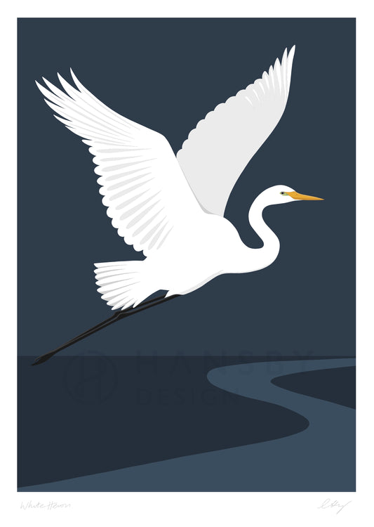 White Heron fine art print by Hansby Design, New Zealand
