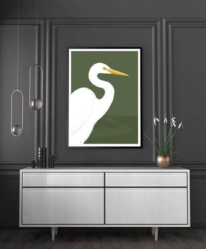 Framed fine art print of the White Heron, Kotuku by Hansby Design, New Zealand