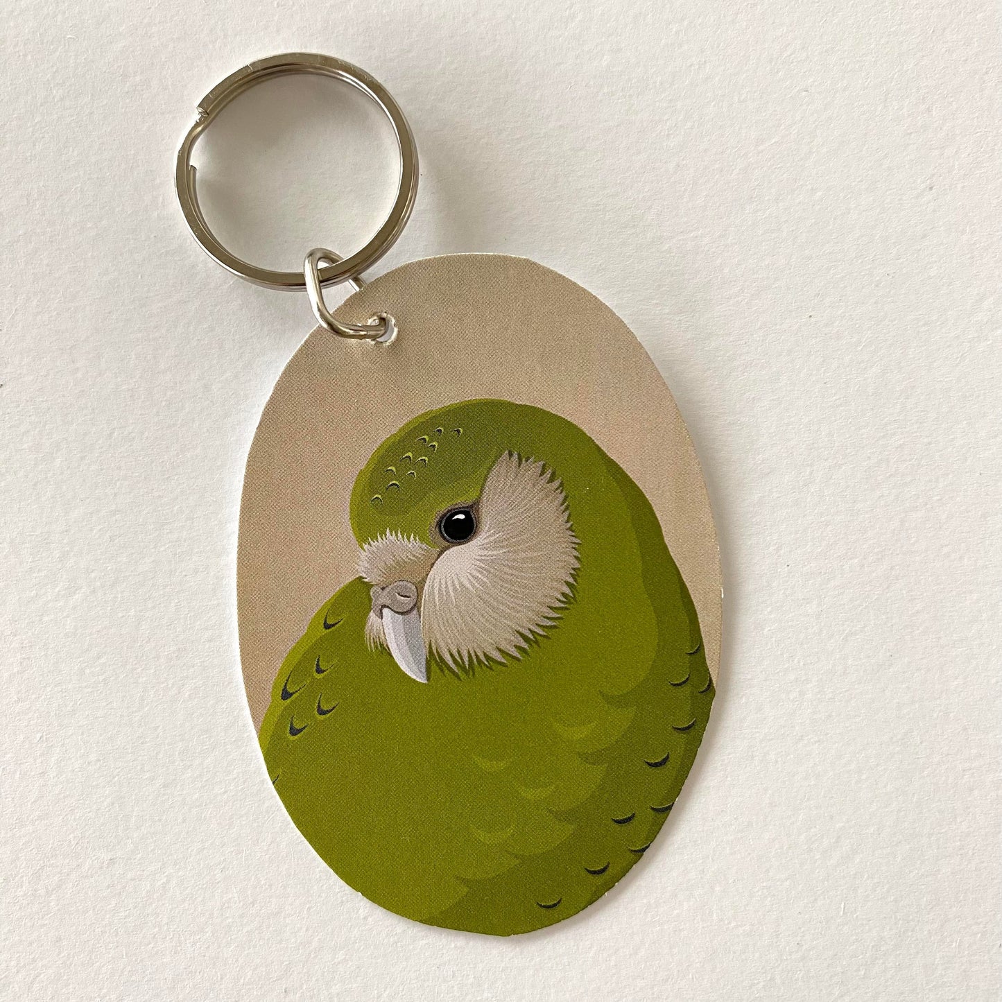 Kakapo Wood Keytag art print by New Zealand artist Hansby Design