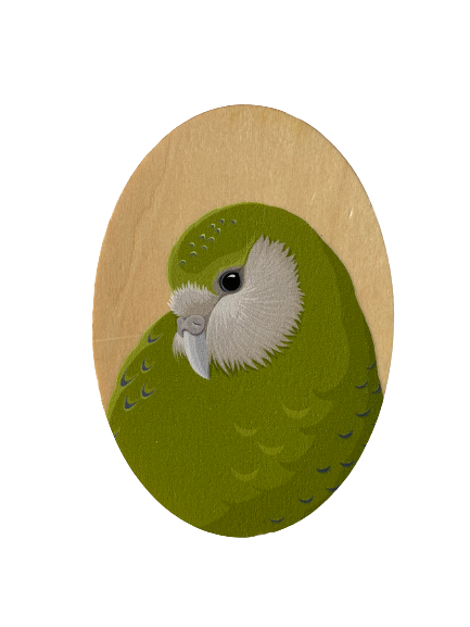 Kakapo Wood Magnet art print by New Zealand artist Hansby Design